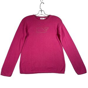 Vineyard Vines Girls Pullover Crew Neck Sweater Size L/14 Pink Whale Logo Cotton